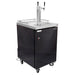 Black beer cooler with a stainless steel top and two taps on a white background