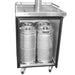 Metal beer keg cooler with four kegs inside on a white background