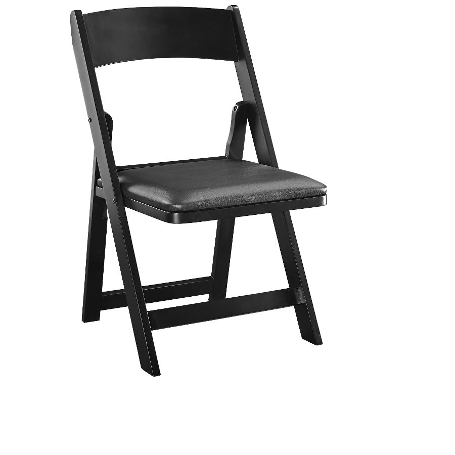 Black folding chair on a white background